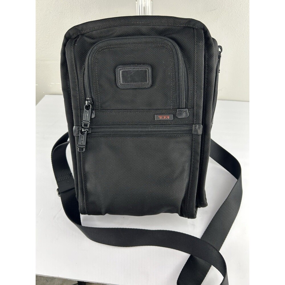 TUMI Alpha Organizer Travel Tote Black  X-Body Multi Compartment 12x8x4